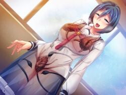 ahe_gao arm_at_side blue_eyes blue_hair blue_skirt blush breasts breath bug collarbone cowboy_shot day dutch_angle female game_cg hair_between_eyes half-closed_eyes heavy_breathing indoors large_breasts large_variant_set living_clothes long_sleeves looking_at_viewer mizushima_aoi nana_g necktie non-web_source nose_blush official_art open_mouth pussy_juice red_necktie sailor_element saliva school_uniform see-through_clothes self-datamine serafuku shirt short_hair skirt solo standing tentacle tentacle_clothes tentacles_under_clothes tongue tongue_out torogao vaginal_penetration variant_set white_shirt window x-ray