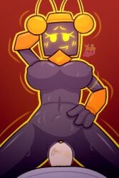 1boy 1girls breasts cowgirl_position ena_(yellolight) female female_focus looking_at_viewer male navel nipples nude_female penis penis_in_pussy pussy robot robot_girl screen_face sex smiling sweat sweating tv_head vaginal_penetration vaginal_sex yellolight