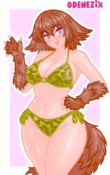 bikini breasts brown_hair brunette_hair camouflage_bikini cute cute_style female female_focus female_only murzya odenezix odenezix_style simple_background smile