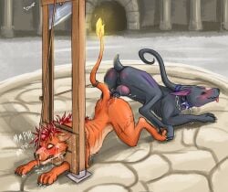 absurd_res all_fours anus ass_up balls biting_rope blush bodily_fluids bondage canid canine chains claws closed_eyes collar cum cum_in_ass cum_inside cum_on_face cum_on_ground darkstar_(final_fantasy) duo execution feral final_fantasy final_fantasy_vii forced fur genital_fluids genitals gore hair hi_res imminent_death imminent_execution imminent_snuff knot knotted_penis knotting losing_control male male/male mammal orange_body orange_fur outside pawpads paws penis public_execution rape red_hair red_xiii rope_in_mouth sex shaking snuff square_enix struggling tarkish tattoo tongue tongue_out trembling