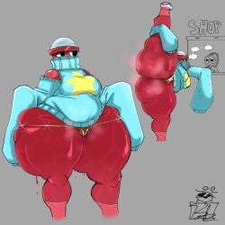 1girls ass_bigger_than_head barely_contained belly blue_sweater blue_topwear blue_turtleneck blushcrunch_studio chubby chubby_female clothed clothing dandy's_world dandys_world dyle_(dandy's_world) fat_pussy gigi_(dandy's_world) gold_bottomwear gold_panties golden_panties goonslop grey_background hi_res hyper_thighs large_breasts musk musk_cloud musk_clouds nosoyblobis panties probably_stinks pussy_lips red_body roblox roblox_game simple_background solo speech_bubble sweating sweating_female sweating_profusely sweaty sweaty_body thick_thighs thong turtleneck turtleneck_sweater watermark yellow_bottomwear yellow_panties