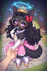ai_generated ass canine clothing cub dress female furry girl glasses human jaylus_ai_testing_(artist) looking_at_viewer makeup pretty_dress princess solo tiara wolf young
