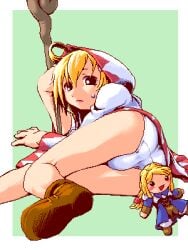 1boy agrias_oaks ahoge ass blonde_hair boots bulge character_doll crossdressing crossdressing_(ftm) crossdressing_(mtf) doll female female_focus femboy final_fantasy final_fantasy_tactics holding holding_staff hood legs lipstick lowres lying magic_staff makeup male_focus mikuni_aoi oekaki panties pantyshot ramza_beoulve robe solo solo_focus staff sweatdrop trap underwear white_mage white_mage_(fft) white_mage_(final_fantasy) white_panties