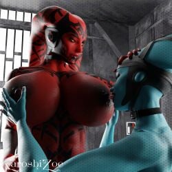 2026 2girls 3d 3d_(artwork) aayla_secura alien alien_girl big_breasts blender blue_body breasts darth_talon duo duo_female female female_only hand_on_head hands_on_breasts karoshizoe large_breasts licking_nipples nipple_licking nipples nude nude_female red_body star_wars twi'lek yuri