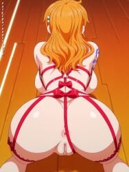 ai_generated ass berries big_breasts bikini_tanlines blush female female_only gold_coins greed heart-shaped_pupils high_res holding_coin long_hair lying_on_back money naked nami nami_(one_piece) naostudio navigator nipples nsfw nude one_piece orange_hair pile_of_treasure pussy solo tattoo tongue_out treasure_room