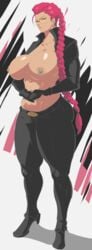 2019 abs areola areolae big_breasts braid breasts capcom cleavage crimson_viper eyebrows eyelashes female female_only full_body glasses green_eyes hair huge_breasts human large_breasts lips lipstick long_hair looking_at_viewer muscular muscular_female muscular_thighs nipples open_clothes orange-tinted_eyewear pink_hair solo standing street_fighter sunglasses tanned_skin tenchizone thick_thighs tinted_eyewear visor