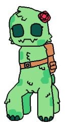 2025 4_legs aliasing alpha_channel backpack brown_backpack buckle cheek_tuft chest_tuft creeper_(minecraft) digital_media_(artwork) eyelashes facial_tuft fangs feet female feral flower fluffy genitals green_body head_tuft hollow_eyes microsoft minecraft mojang mottled nude pixel_vibri plant pubes rose_(flower) rose_(pixel_vibri) short_tail simple_background solo standing tail teeth three-quarter_view toes transparent_background tuft vulva xbox_game_studios