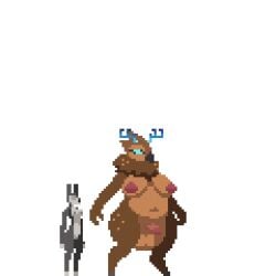 anal anal_vore animated anthro antlers avian balls belly belly_squish big_belly breasts deer dewlap_(anatomy) digestion digital_media_(artwork) duo female genitals glowing glowing_antlers glowing_eyes graphite_(pthalo) gynomorph horn huge_belly hybrid intersex intersex/female lagomorph leporid low_res lying mammal nipples on_side penis pixel_(artwork) pixel_animation pthalo rabbit squish vore walk_cycle