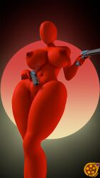 3d 3d_(artwork) areolae ass big_areola big_ass big_breasts breasts faceless_female female gun hourglass_figure puffy_pussy pussy red_body red_dude_(superhot) red_skin sfrogue superhot