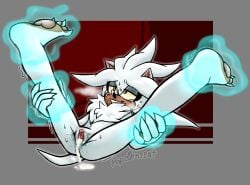 2022 after_sex andromorph anthro anus bedroom_eyes bodily_fluids cum cum_drip cum_expulsion cum_from_vagina cum_in_vagina cum_inside digital_drawing_(artwork) digital_media_(artwork) dripping feet fluffy fluffy_chest genital_fluids genitals hi_res intersex meowwabae narrowed_eyes nude pawpads presenting presenting_vulva seductive sega silver_the_hedgehog simple_background solo sonic_the_hedgehog_(series) spread_legs spreading tail tears tears_of_pleasure telekinesis vaginal_fluids vulva watermark white_body yellow_eyes