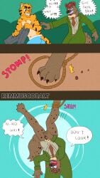 absurd_res anthro canid caught clothed clothing coat comic dungeons_and_dragons duo embarrassed exposed felid feline gnoll hasbro hi_res humiliation hyena male male/male mammal muscular nude partially_clothed remmus_cobalt slim tabaxi topwear wizards_of_the_coast