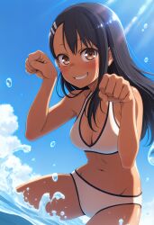 1girls adorable adorable_face beach beautiful belly belly_button bikini blush breasts cloud cute cute_expression cute_eyes cute_face cute_female cute_girl day drop female female_focus female_only hayase_nagatoro looking_at_viewer please_don't_bully_me,_nagatoro pussy sky smile smiling water