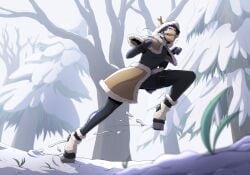 1girls bit_gag bodysuit bondage_gloves bound_hands female female_only femsub forest fully_clothed gag gagged lahley latex latex_clothing latex_suit outdoors png ponygirl ponyplay shiny_clothes snow tight_clothing tree trees winter