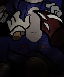 2boys anthro anthro_on_anthro apart embarrassed exe_(revie) faker_(revie) floating_hands gay gay_sex heart hips_to_hips holding_chest kolossos legs missionary_position mutant naviclenek0 off_screen_male_character sonic.exe_(series) spikes two-tone_body two-tone_fur