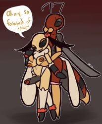 2026 antennae_(anatomy) anthro anthro_on_anthro arthropod arthropod_abdomen bedroom_eyes big_breasts big_nipples big_penis black_antennae black_body black_exoskeleton black_eyes black_sclera breast_grab breast_rub breasts bug_fables duo erection exoskeleton eye_scar facial_scar female fur genitals glans gradient_background grey_body grey_exoskeleton grey_eyes grey_penis grey_sclera groping_from_behind half-closed_eyes hand_on_breast humanoid_genitalia humanoid_penis hymenopteran insects lepidopteran looking_at_another looking_away looking_back male male/female mandibles moonsprout_games moth mothiva_(bug_fables) narrowed_eyes nipples penis pussyjob red_body red_exoskeleton red_glans red_nipples scar seductive sex simple_background smile smirk standing standing_sex stinger thigh_sex ultilix wasp white_body white_exoskeleton white_fur yellow_body yellow_exoskeleton zasp_(bug_fables)