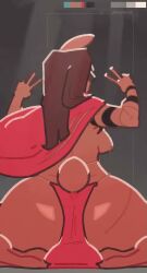 2025 5_fingers animated anthro areola arm_wraps ass barefoot big_butt bottomwear breasts brown_body brown_fur brown_hair clothed clothing double_v_sign feet female fingers fur furry futanari gesture grey_background gynomorph hair hand_gesture hi_res intersex kneeling lagomorph leporid loincloth long_hair looking_back lying mammal missing_ear nipples no_sound on_front one_ear rabbit rear_view saucymauler scar scut_tail shawl short_playtime short_tail side_boob signature simple_background sitting soles solo spikedmauler_(fursona) tagme tail trans_(lore) trans_woman_(lore) v_sign video wraps