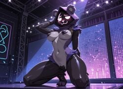 ai_generated anthro anthro_only female female_focus fortnite furry furry_female furry_only highres inside kneeling liwih looking_at_viewer navel nightclub pasties raven_team_leader reverse_bunnysuit solo stage stomach tagme taped_pussy