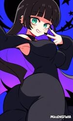 ai_generated aqua_eyes ass ass_focus black_hair blunt_bangs bocchi_the_rock! breasts female green_eyes large_breasts long_hair looking_at_viewer mikadnsfwia pa-san purple_hair solo two-tone_hair