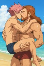 ai_generated beach body_hair fairy_tail gay gildarts_clive male_only natsu_dragneel tagme video