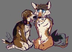 2024 ambiguous_gender andromorph anthro blue_eyes blush bondage canid canine canis collar d0gthing domestic_dog duo ear_piercing fox gauged_ear green_eyes hands_behind_back intersex kit_fox kneeling leash leashed_collar leashed_together looking_up_at_another male mammal mastectomy_scar nonbinary_(lore) nude petplay piercing roleplay scar sitting tail tail_motion tailwag tongue tongue_out trans_(lore) trans_man_(lore) true_fox yellow_sclera