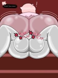 ! 1boy 1girls big_ass big_breasts cowgirl_position employee_(lobotomy_corporation) exclamation_point grey_body lobotomy_corporation massive_ass oomyloops penis pink_hair project_moon red_damage ripped_clothing taii_(wonderlab) tan_body wonderlab