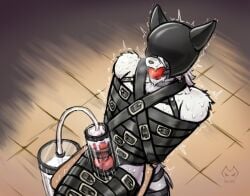 animal_genitalia animal_penis anthro arms_tied artist_logo ball_gag belt_bondage black_nose bodily_fluids bondage bound canid canine canine_genitalia canine_penis canis chair cum duct_tape ejaculation erection eyewear facial_tuft fully_bound fur furniture gag gagged genital_fluids genitals hair halter hands_behind_back harness harness_ball_gag harness_gag hi_res hood knot knotted_penis latex_hood legs_tied logo male mammal mihoyo moire_dragon motion_lines muffled on_chair open_mouth open_mouth_gag penile penis penis_milking restrained restraints sitting sitting_on_chair solo submissive submissive_anthro submissive_male sweat sweaty_body tail tail_bondage tail_tied tape tape_bondage teeth thiren tied_to_chair tube tuft von_lycaon white_body white_fur white_hair wolf zenless_zone_zero