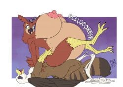 accipitrid accipitriform anthro avian bald_eagle big_breasts bird bodily_fluids breasts closed_eyes cum cum_inside cumshot duo eagle ejaculation excessive_cum excessive_genital_fluids eyeshadow eyewear feet female genital_fluids glasses green_eyes grimm_(grimmagent) gryphon horned_owl huge_breasts inflation makeup male marissa_hoyos mythological_avian mythological_creature mythology owl purple_eyeshadow sea_eagle talon_hands talons toes true_owl zwitterkitsune