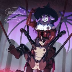 100racs anthro anthro_on_anthro anus armwear balls bat big_penis black_clothing black_hat black_headwear black_latex black_nose black_tentacles bodily_fluids boots breasts brown_body brown_boots brown_clothing brown_footwear brown_fur clothing duo ear_piercing ear_ring erection fangs feet footwear foreskin front_view fur genitals grey_body grey_fur grey_penis grin gynomorph gynomorph/gynomorph hat headgear headwear hi_res humanoid_feet humanoid_genitalia humanoid_penis intersex intersex/intersex latex latex_armwear latex_clothing latex_legwear latex_topwear legwear lin_(100racs) liquid_latex mammal membrane_(anatomy) membranous_wings nipples nude outside penis perineum piercing plant plantigrade procyonid purple_wings raccoon red_eyes red_latex ring_piercing shoes small_penis smile spread_legs spreading standing suspension sweat sweatdrop tan_balls tan_body tan_fur teeth tentacle tentacles_around_arms tentacles_around_legs topwear translucent translucent_wings tree wings