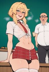 2boys ai_generated bridget classroom femboy feminine_male guilty_gear prussia123 school_uniform sexy_body sexy_clothing ugly_bastard