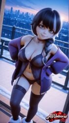 aglaé_(miraculous_ladybug) aglae ai_generated aiuniverse56 braid chubby covered_nipples grey_eyes hoodie large_breasts lingerie midriff miraculous:_tales_of_ladybug_and_cat_noir miraculous_ladybug multicolored_hair navel panties silver_hair stable_diffusion stockings unbuttoned winter_boots