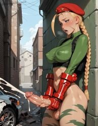 ai_generated blonde_hair blush braid cammy_white cumming futanari masturbation moaning naga_queen_(artist)
