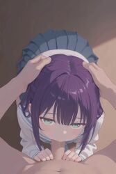 1boy 1girls ai all_fours animated bent_over blinking blue_serafuku blush chou_kaguya-hime! clothed_female_nude_male completely_nude fellatio from_above green_eyes hair_intakes half-closed_eyes hand_on_crotch hand_on_head hands_on_head huge_filesize lesbian_gets_dicked lesbian_with_male long_sleeves looking_at_viewer loop looping_animation male_pov medium_hair narrowed_eyes navel non-web_source nude oral orientation_play pale_skin pov purple_hair sailor_collar sakayori_iroha school_uniform serafuku shiny_skin shirt sidelocks skirt stomach straight sucking sucking_penis white_shirt