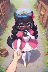 ai_generated canine clothing cub dress female furry girl glasses human jaylus_ai_testing_(artist) looking_at_viewer makeup pretty_dress princess solo tiara wolf young