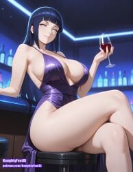ai ai_generated big_ass big_breasts blue_hair curvy curvy_female curvy_figure dress hyuuga_hinata long_dress long_hair naruto naruto_(series) naruto_shippuden naughtyfeetai no_pupils sexy sexy_pose thick_thighs white_eyes wide_hips wine