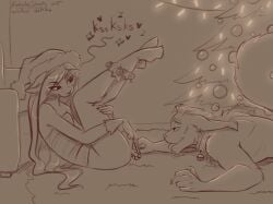 5_fingers aleksika_(aleksikashvets) aleksikashvets anthro armchair aroused ass bedroom bedroom_eyes bell bell_collar breasts candy candy_cane caracal caracal_(genus) carpet chair christmas christmas_candy christmas_clothing christmas_decorations christmas_headwear christmas_lights christmas_topwear christmas_tree clothed clothing collar dessert domestic_cat duo emotional eyebrow_through_hair eyebrows eyelashes eyelashes_through_hair felid feline felis female female_anthro fingers floor fluffy fluffy_fur fluffy_tail food footwear foreplay fur furniture garlands gloves hair half_naked handwear hat headgear headwear heart_symbol hi_res holding_both_legs holidays jingle_bell jingle_bell_collar leaning leaning_on_object legs_lifted legs_together legs_up lights long_hair long_tail lying lying_on_ground male male/female male_anthro mammal musical_note musical_symbol nails narrowed_eyes naughty_face no_underwear on_back on_front on_ground open_mouth plant rowan_(raveger) santa_hat seductive shadow short_hair simple_background skinny_female small_breasts socks symbol tail tailless text thick_eyebrows tongue tongue_out topwear torn_ear translucent translucent_hair tree wall_(structure)