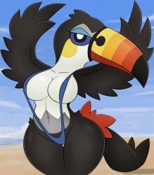 adorable anthro anthropomorphic beach beak belly big_beak big_bill bikini bill birb bird bird_gal bird_girl blue_sling_bikini blue_strap_bikini curvy cute fanart feathers female furry-bites gamefreak girl hips hot navel nintendo pokemon pokemon_(species) pokemorph sexy sling_bikini strap_bikini tail tease teasing teasing_viewer thicc thick thighs toucan toucannon tummy wings zinzoa