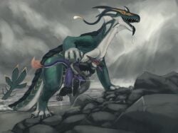 absurd_res anal anal_orgasm anal_sex animal_genitalia animal_penis anthro anthro_on_feral anthro_penetrated aquatic aquatic_dragon avian balls beach big_dom_small_sub black_body black_tongue blue_body bodily_fluids claws closed_eyes cum cum_drip cum_in_ass cum_inside cum_while_penetrated cumshot detailed_background digital_media_(artwork) dominant dragon dripping drooling duo ejaculation enjoying erection feathers feet feral feral_penetrating feral_penetrating_anthro feral_penetrating_male fin from_behind_position fur genital_fluids genitals green_body grey_body hands-free hi_res larger_feral larger_male looking_pleasured male male/male male_anthro male_feral male_on_anthro male_on_feral male_penetrated male_penetrating male_penetrating_anthro male_penetrating_male multi_limb mythological_creature mythological_scalie mythology nude open_mouth orgasm outside penetration penile penile_penetration penis pink_penis purple_body purple_genitals purple_penis purple_tongue rock saliva saliva_string scalie sea seaside sex size_difference smaller_anthro smaller_male smaller_penetrated tail tapering_penis teeth toe_claws toes tongue tongue_out water white_body yellow_body yellow_eyes zoophilia