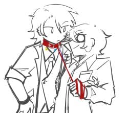 adventure_forward adventure_forward_2 claud_(adventure_forward) collar doodle evon_(adventure_forward) leash_and_collar leash_pull monocle two_males