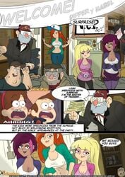 artist_request baseball_cap comic dipper_pines disney disney_channel disney_xd english_text female gravity_falls mabel_pines male multiple_boys multiple_girls pacifica_northwest pine_tree_(symbol) soos_ramirez stanford_pines stanley_pines straight_hair tagme tambry text wendy_corduroy