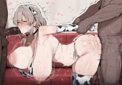 1girls 2boys ai_generated anal anal_sex arm_grab asobitai! ass ass_ripple bent_over big_ass big_breasts big_penis blowjob blush bouncing_breasts breasts cheek_bulge closed_eyes cow_print cow_print_bikini dark-skinned_male fellatio large_ass large_breasts large_penis mmf_threesome motion_lines muscular_male nipples penis pluqqi sagging_breasts sex shiny_skin sweat testicles threesome trembling uzaki-chan uzaki-chan_wa_asobitai! uzaki_tsuki veiny_penis