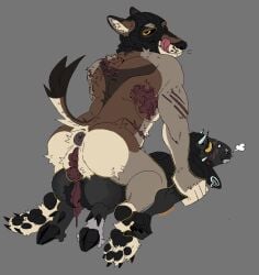 andromorph anthro ass balaclava big_clitoris big_pussy black_sclera bovid canid canine canis caprine clitoris d0gthing dripping_vulva duo genitals hooves inner_labia intersex intersex/intersex licking licking_lips long_inner_labia looking_back mammal mask pawpads piercing pinned presenting presenting_hindquarters pubes pussy_stacking raised_tail scar sheared sheep tail tongue tongue_out trans_(lore) trans_man_(lore) vulva wolf yellow_sclera