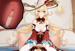 aether_(genshin_impact) alice cowgirl_position cum cum_in_pussy cum_inside