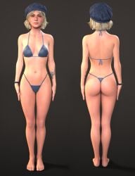 1girls 3d beret bikini blonde_hair blue_bikini dying_light dying_light_2 female female_only front_and_back full_body solo stormlux18 thong_bikini