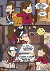 artist_request brown_hair cap comic dialogue dipper_pines disney disney_channel female gravity_falls heart_symbol light-skinned_female light-skinned_male mabel_pines pine_tree_(symbol) skirt smooth_skin speech_bubble tagme text text_bubble twins