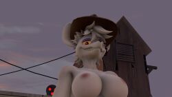16:9 anthro breasts cowbow female hi_res looking_at_viewer mammal murid murine nude officer_flint_(foresttherotten) rat rodent smile smirk solo that_goober white_body widescreen