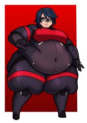 1girls android bbw black_hair blue_eyes butt3rtoast double_chin elster_(signalis) fat fat_fetish gigantic_belly gigantic_thighs large_breasts navel nervous obese robot_girl short_hair signalis ssbbw weight_gain