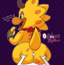 big_ass big_butt buttjob dialogue dinosaur dinosaur_girl first_person_view fursuit hot_dogging impstripe mascot mascot_costume penis pov purple_background rear_view sex text trisha_triceratops wide_hips