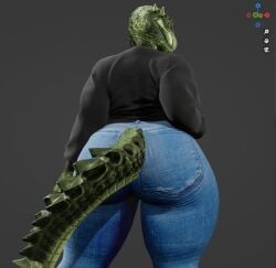 1girls 2022 3d 3d_(artwork) anthro argonian arms_at_sides ass ass_focus back back_view bethesda_softworks big_ass big_butt bottomwear butt butt_focus clothed clothed_female clothes clothing coolmaster98 deeja denim feet_out_of_frame female female_focus female_only fully_clothed furgonomics hand_on_hip hips horn horns jeans large_ass legs legs_apart long_sleeves low_res lowres rear_view scales scalie shirt skyrim solo solo_female solo_focus spiked_tail sweater tail the_elder_scrolls thick_thighs thighs topwear wide_hips yellow_eyes yellow_sclera