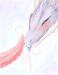 2026 ambiguous_form blep blue_tongue blush bodily_fluids breath brown_eyes close-up digital_drawing_(artwork) digital_media_(artwork) disembodied_penis dragon dripping drooling duo face_closeup fur genital_fluids genitals head_tuft hi_res jagged_mouth leaking_precum looking_at_another looking_at_partner male mythological_creature mythological_scalie mythology penis penis_on_face pink_penis precum purple_body purple_fur ridged_penis saliva saliva_drip scalie side_view simple_background tapering_penis tongue tongue_out tuft white_background zunderdrache