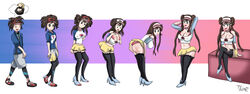 1boy 1girls 2019 age_progression ass bare_shoulders big_breasts black_eyes breast_expansion breast_grab breast_growth breast_press breasts brown_hair cleavage clothed deviantart female gender_transformation genderswap_(mtf) huge_breasts human looking_down milf mtf_transformation nate_(pokemon) nintendo nipple_bulge pokemon pokemon_bw2 rosa_(pokemon) rule_63 sequence standing thatfreakgivz thick_thighs transformation watermark wide_hips